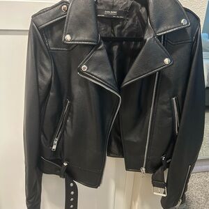 Zara Black Leather Moto Jacket